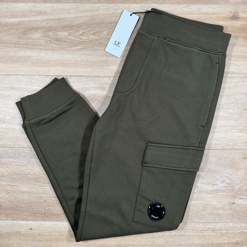 C.P. Company Diagonal Raised Fleece Lens Sweatpants in Ivy Green
