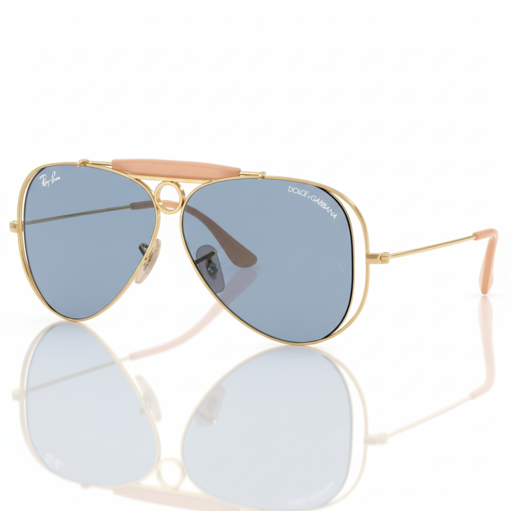 Ray-Ban SHOOTER - Frame Polished Arista Gold / Lenses Light blue