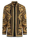 Versace Barocco-Print Silk Shirt — Black