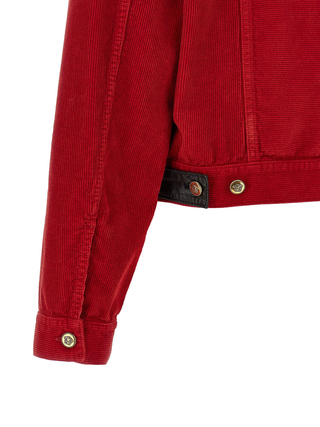 Versace Corduroy with Leather Collar Jacket — Red