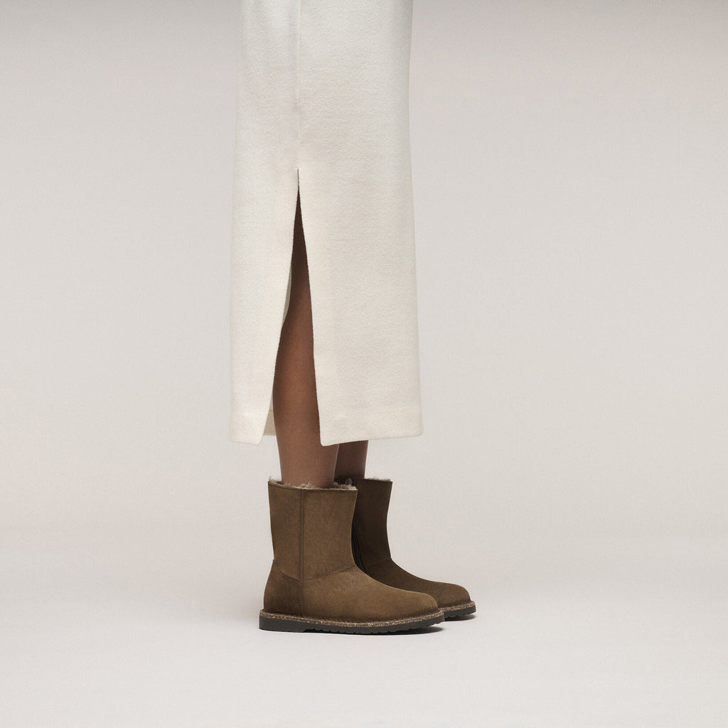 Women's Uppsala Zip Shearling Suede Leather Dark Tea
