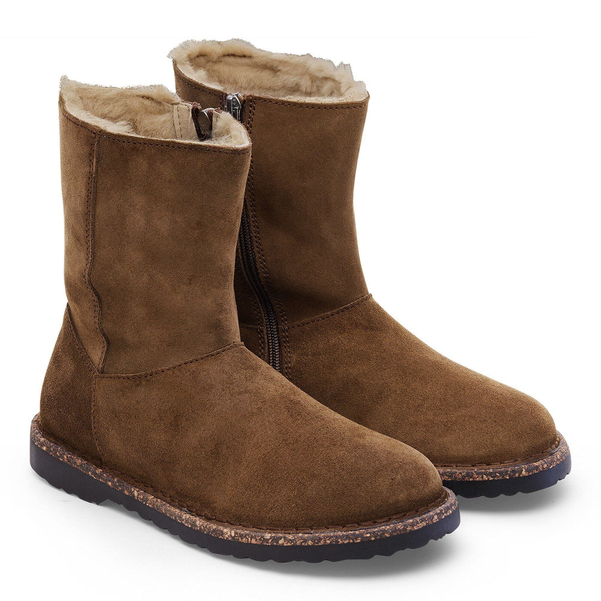 Women's Uppsala Zip Shearling Suede Leather Dark Tea