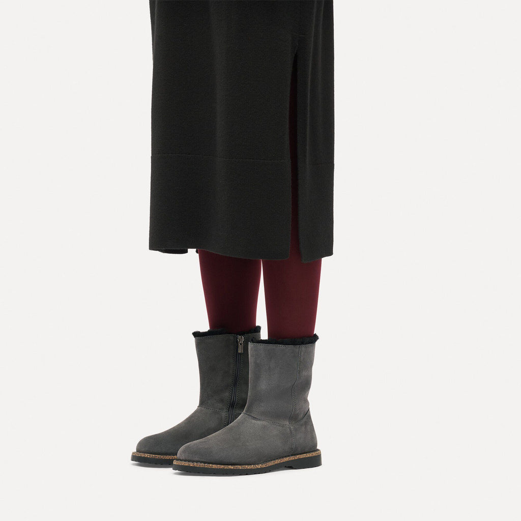 Women's Uppsala Zip Shearling Suede Leather Charcoal