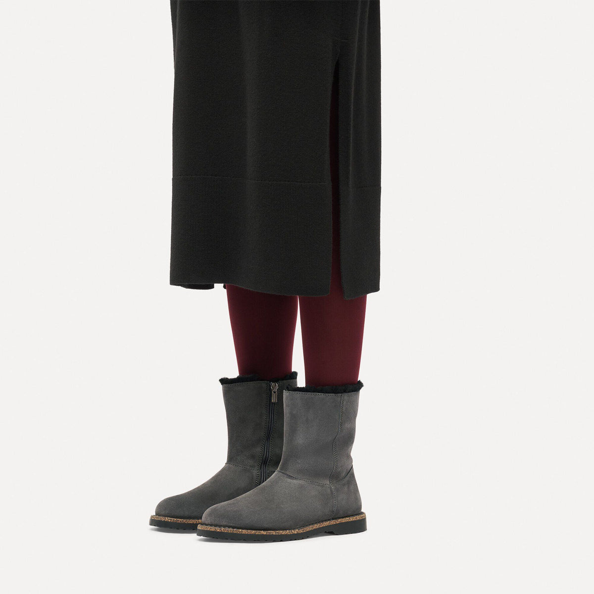 Women's Uppsala Zip Shearling Suede Leather Charcoal
