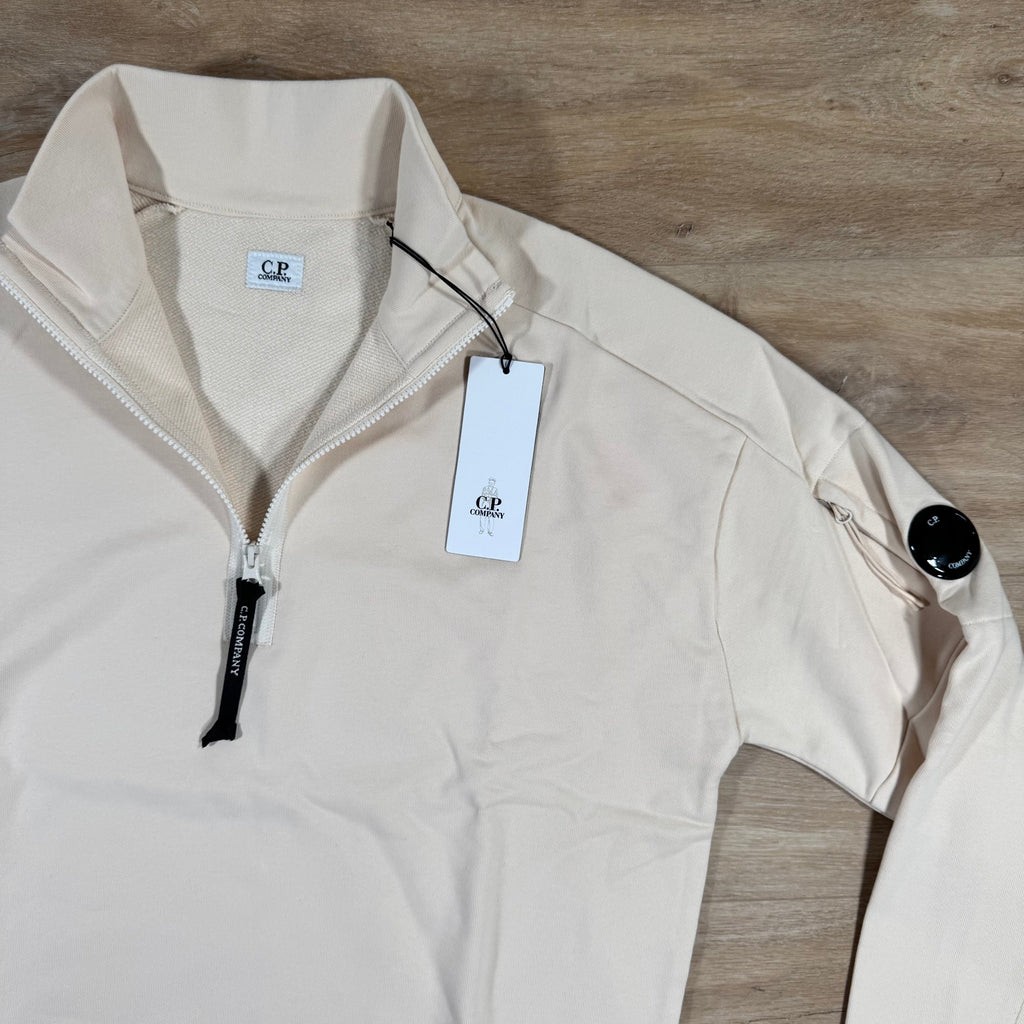 C.P. Company Diagonal Raised Half-Zip Lens Sweatshirt in Pistachio Shell