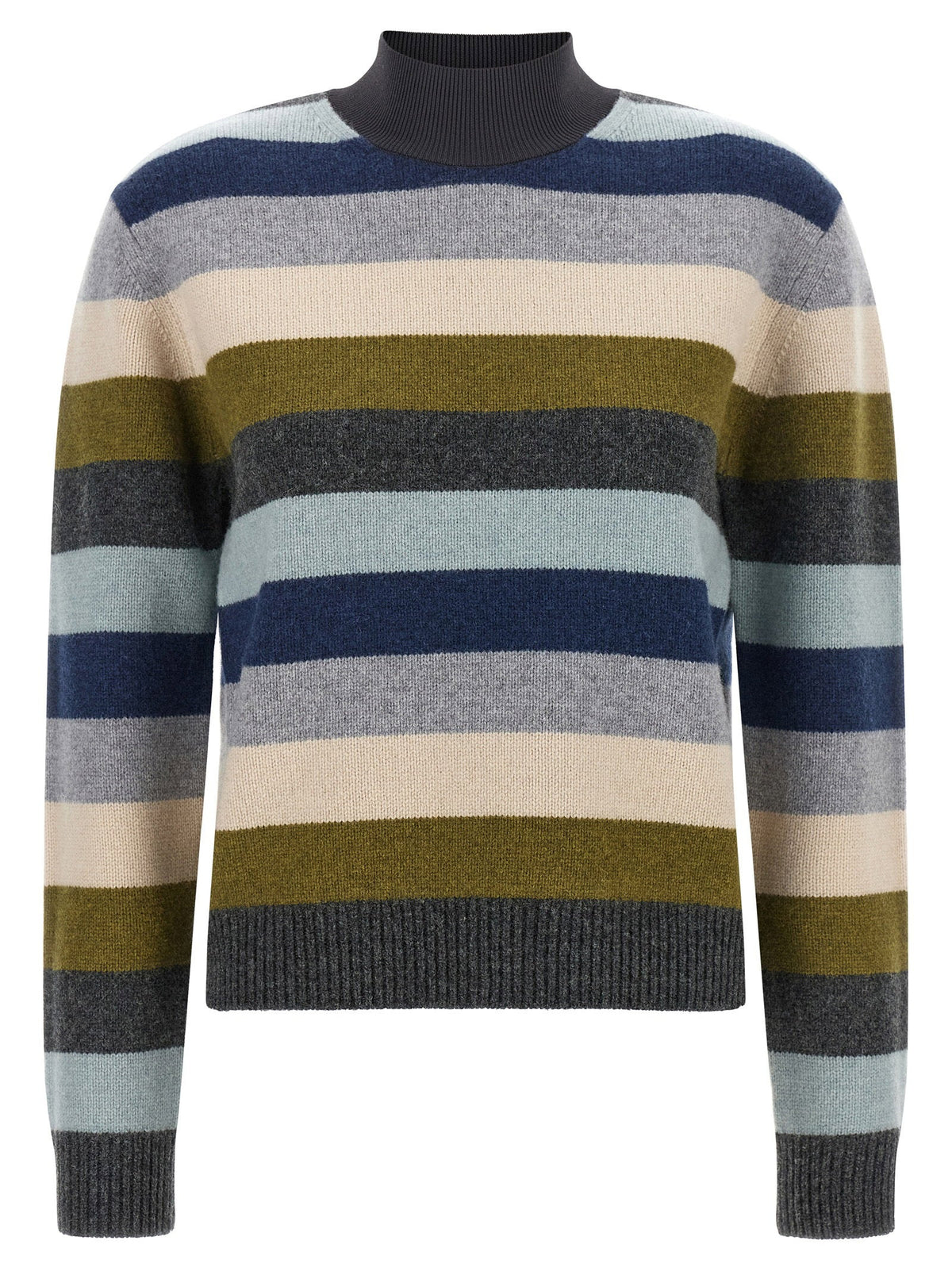 Tory Burch Striped Wool Sweater — Navy