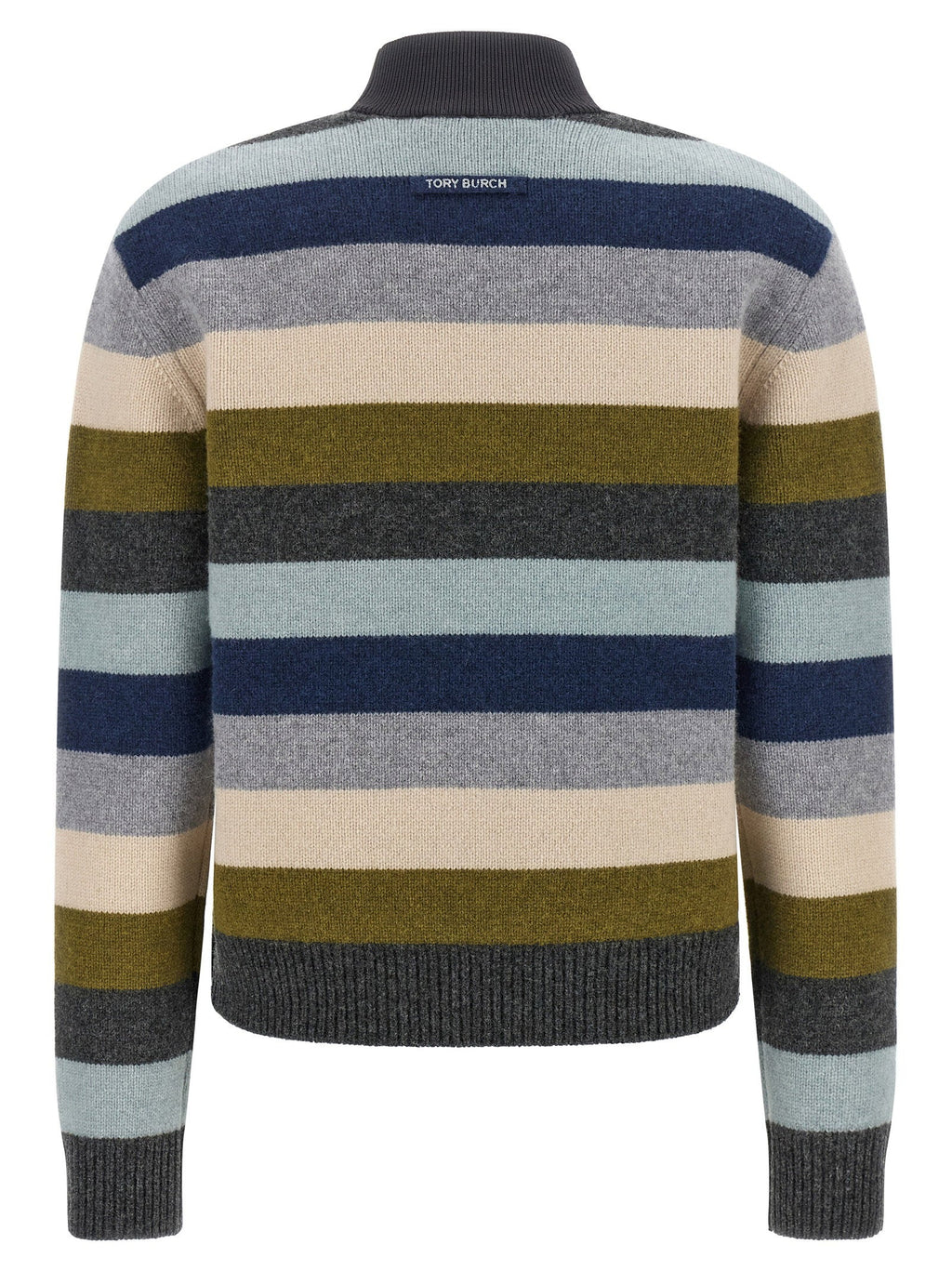 Tory Burch Striped Wool Sweater — Navy