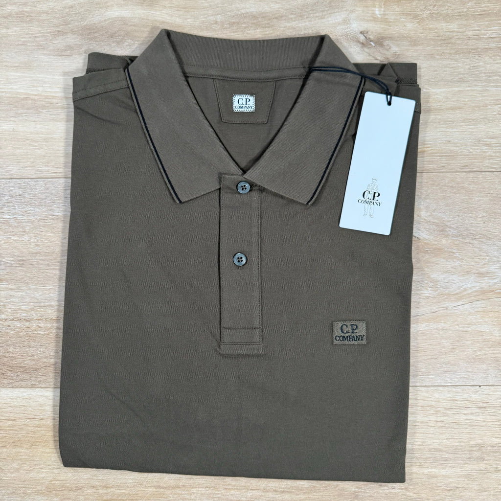 C.P. Company Stretch Piquet Striped Collar Polo Shirt in Ivy Green