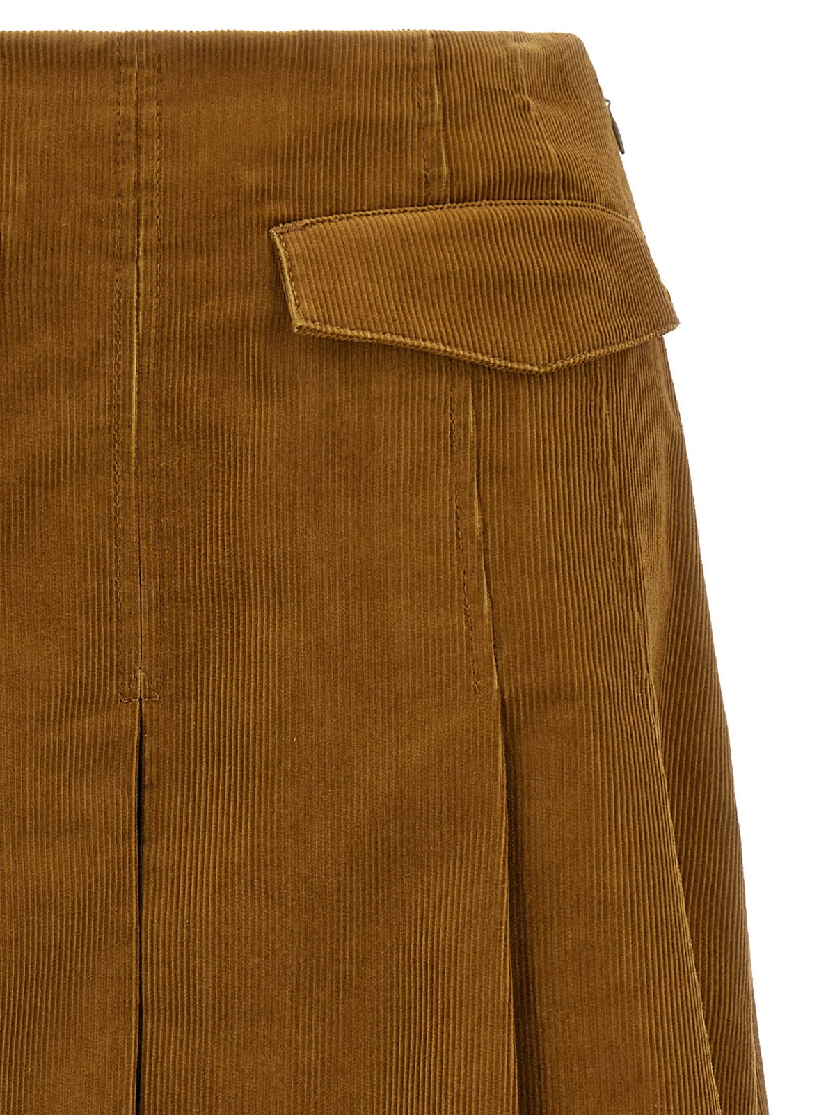 Tory Burch Pleated Corduroy Skirt — Camel