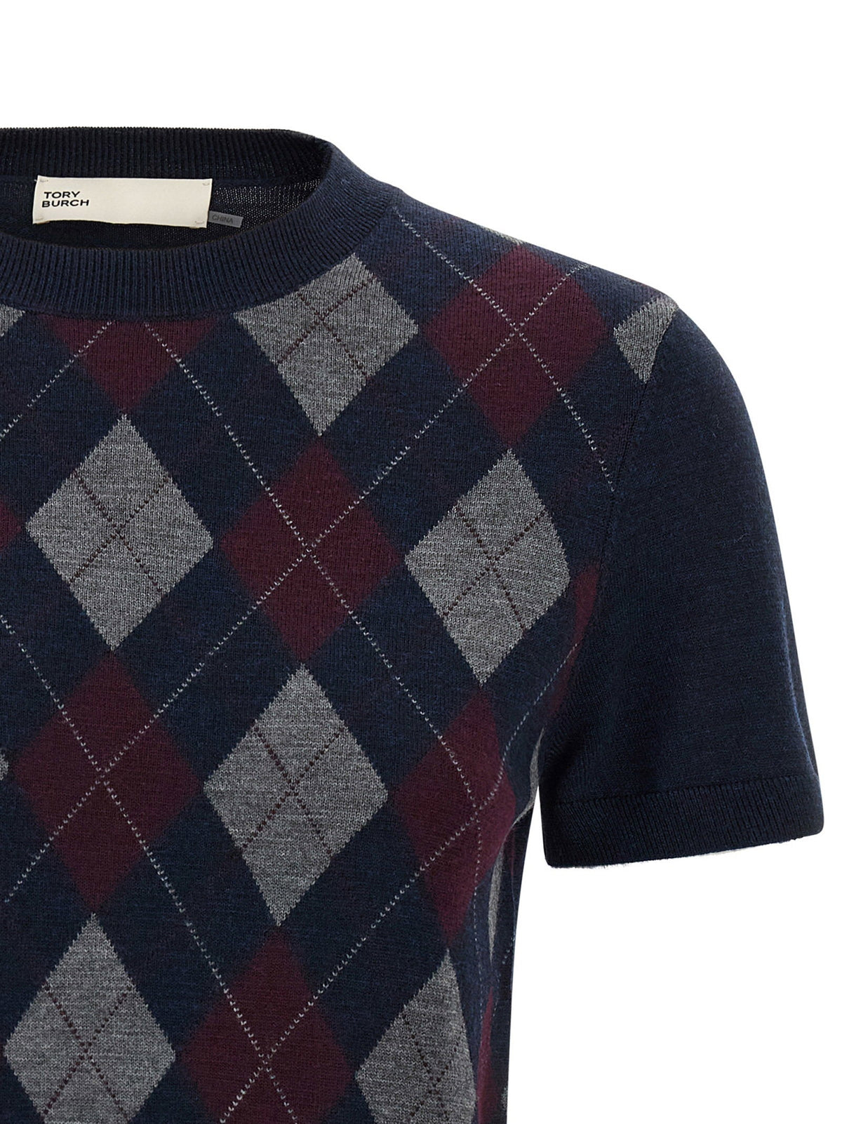 Tory Burch Argyle Knit Sweater — Navy