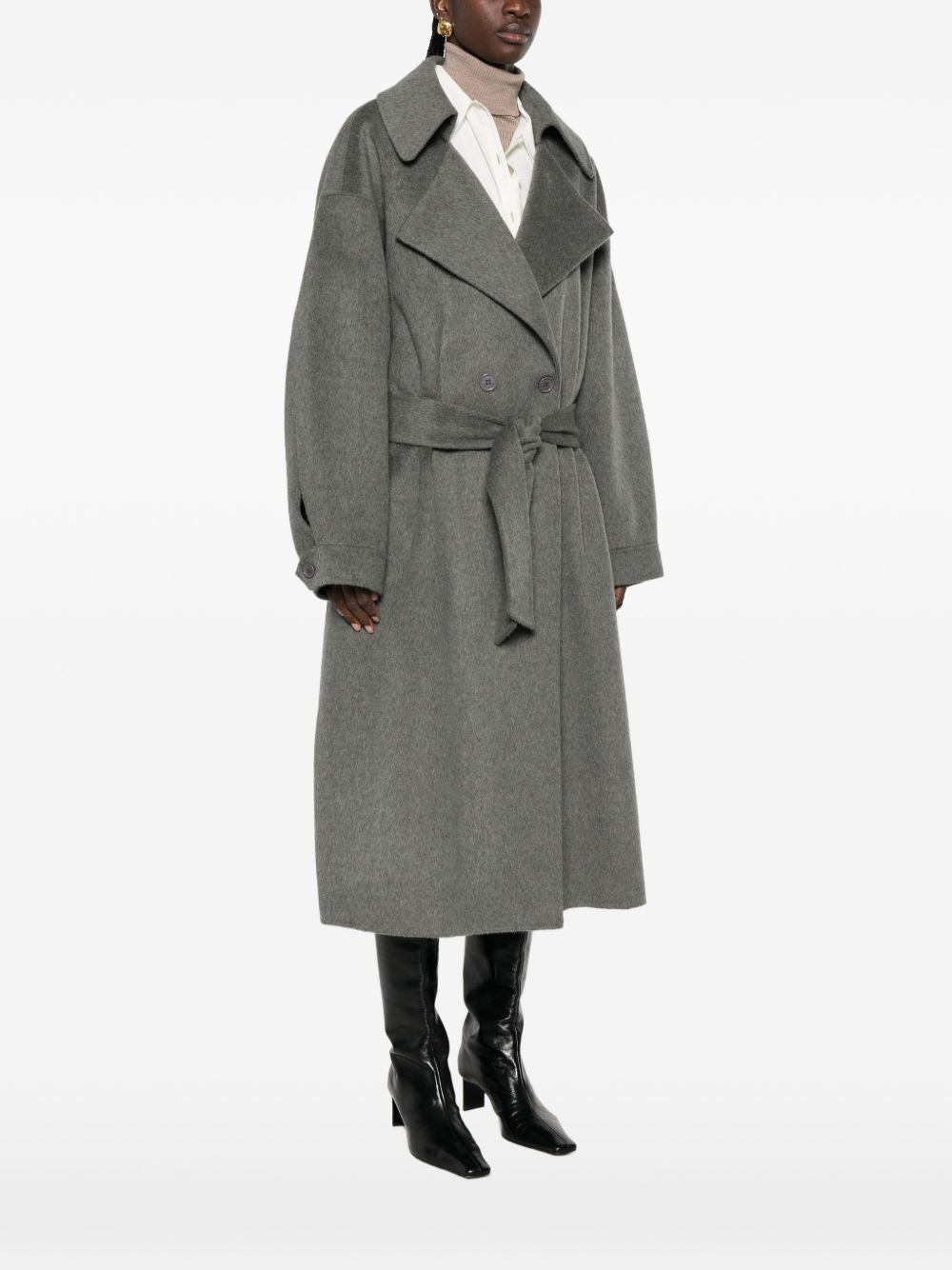 032C Wool Blend Notched-Lapel Coat — Grey