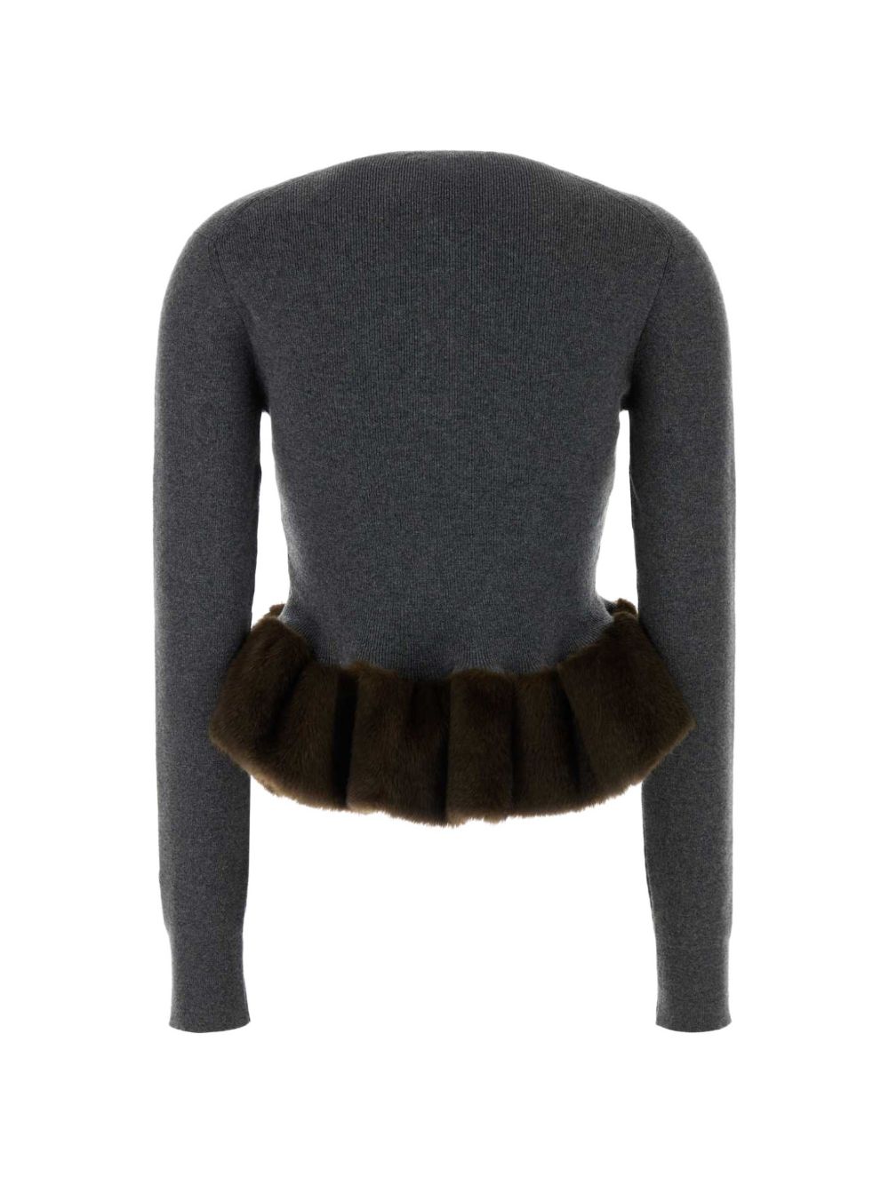 Stella McCartney Faux-Fur Trim Peplum Sweater — Grey