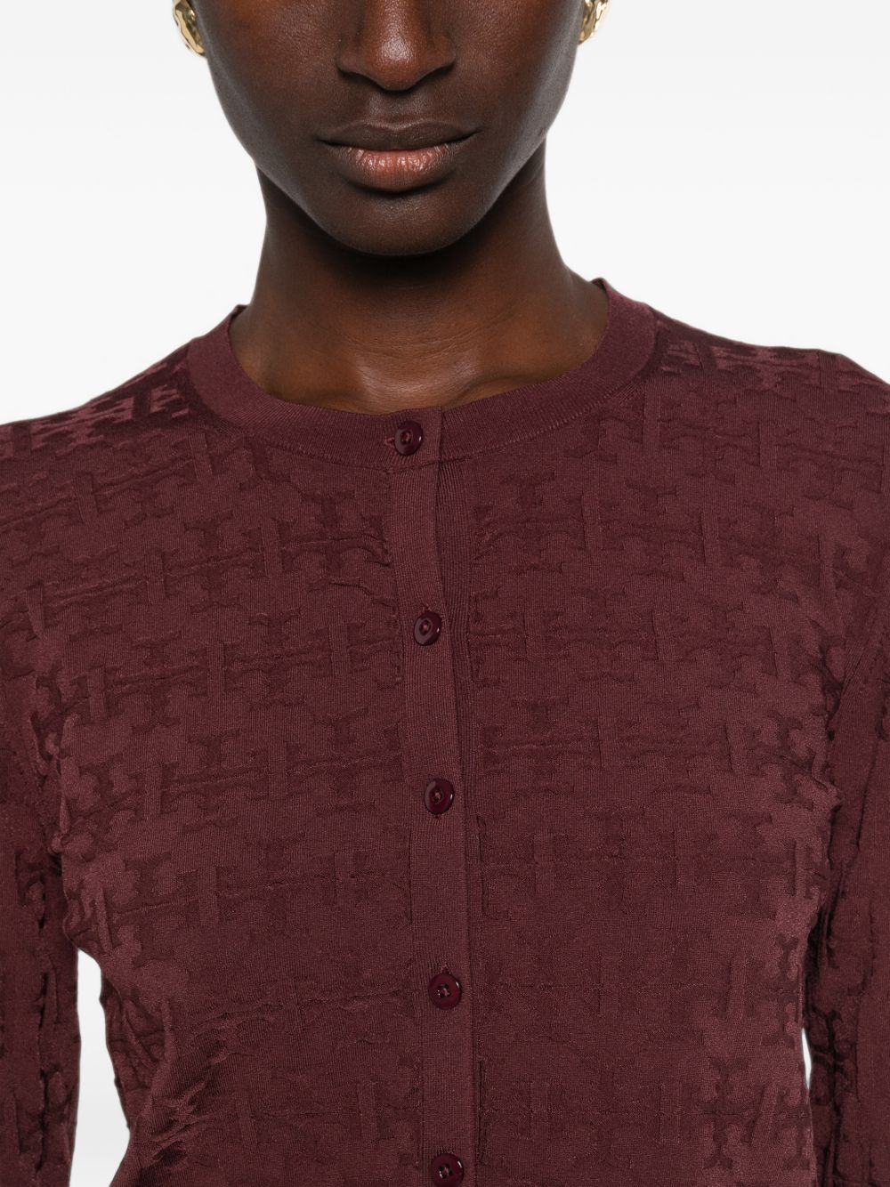 Tory Burch Jacquard Knit Cardigan — Burgundy