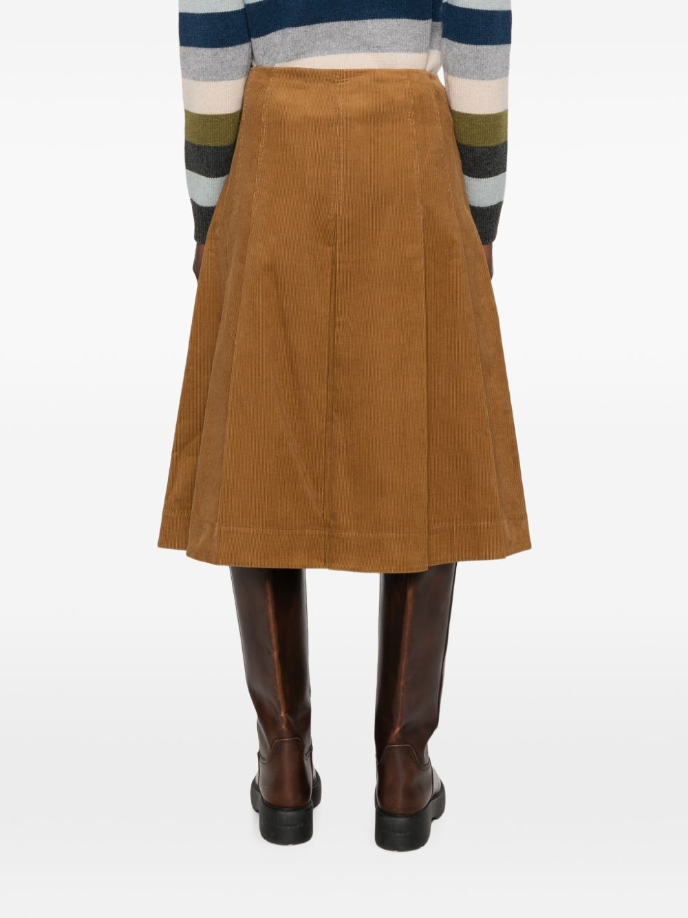 Tory Burch Corduroy Pleated Skirt — Brown