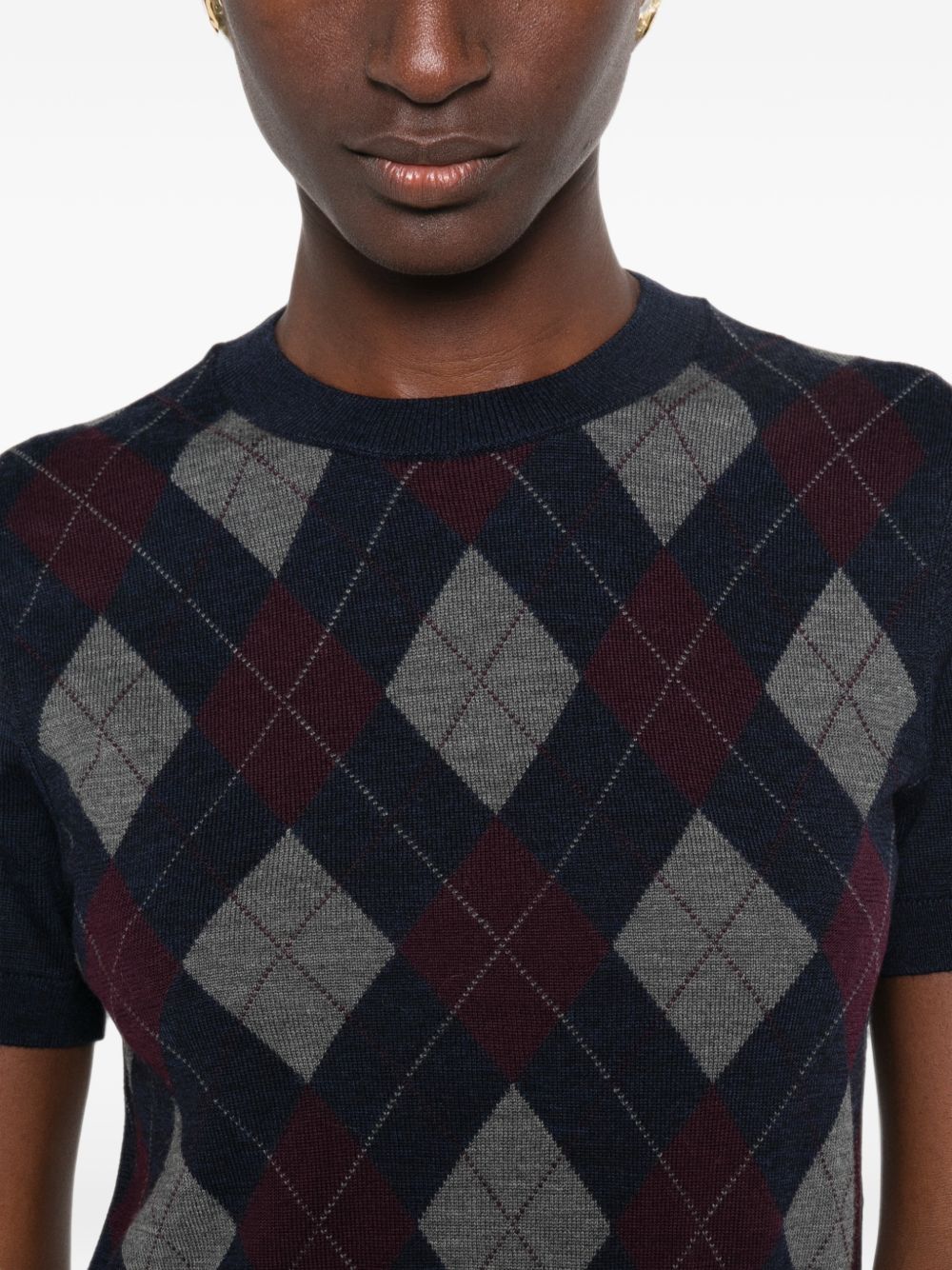 Tory Burch Argyle Knit Sweater — Navy