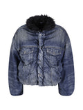 Diesel Faux-Fur Trim Denim Jacket — Navy