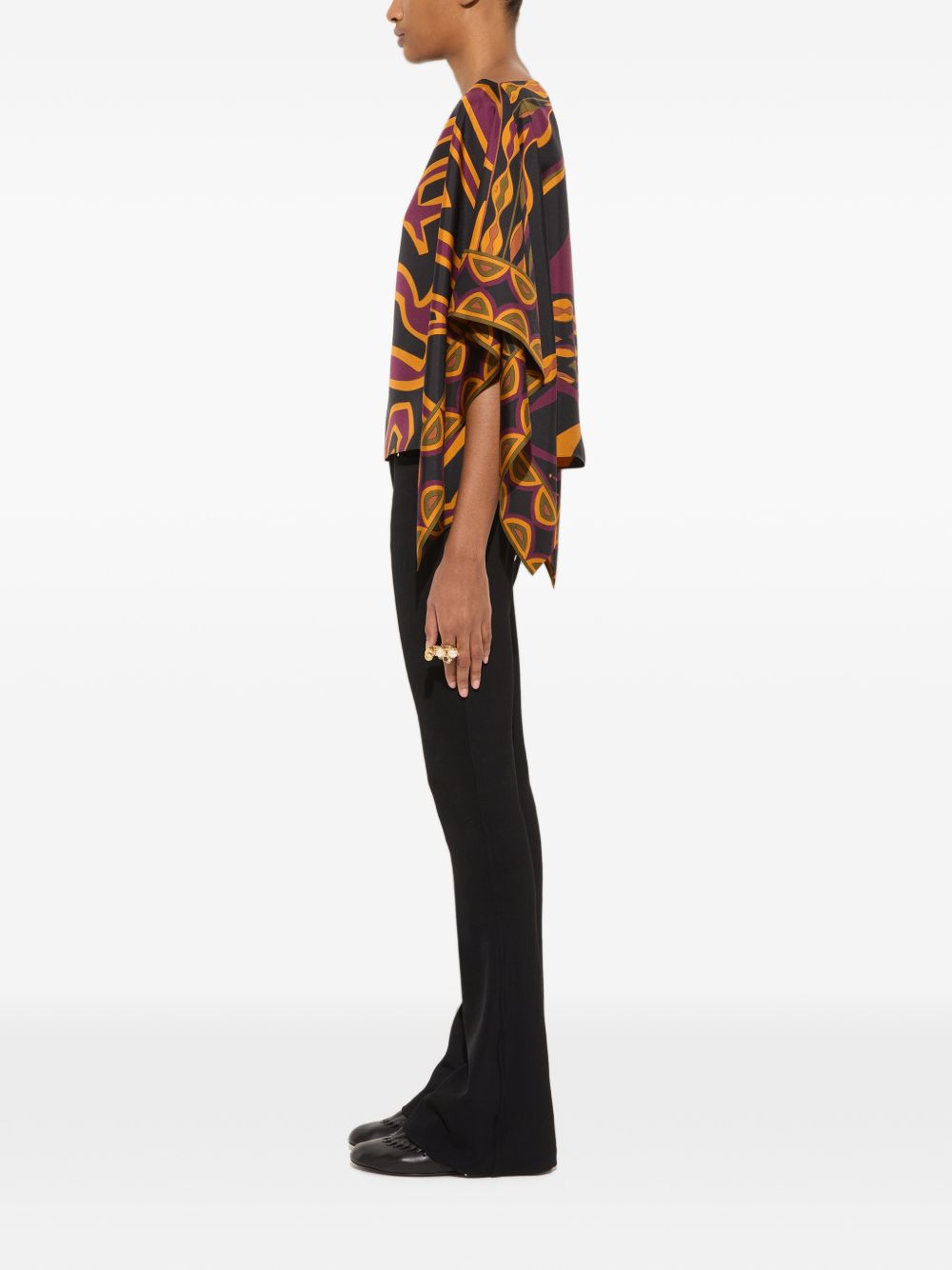 Pucci Abstract-Print Silk Blouse — Black