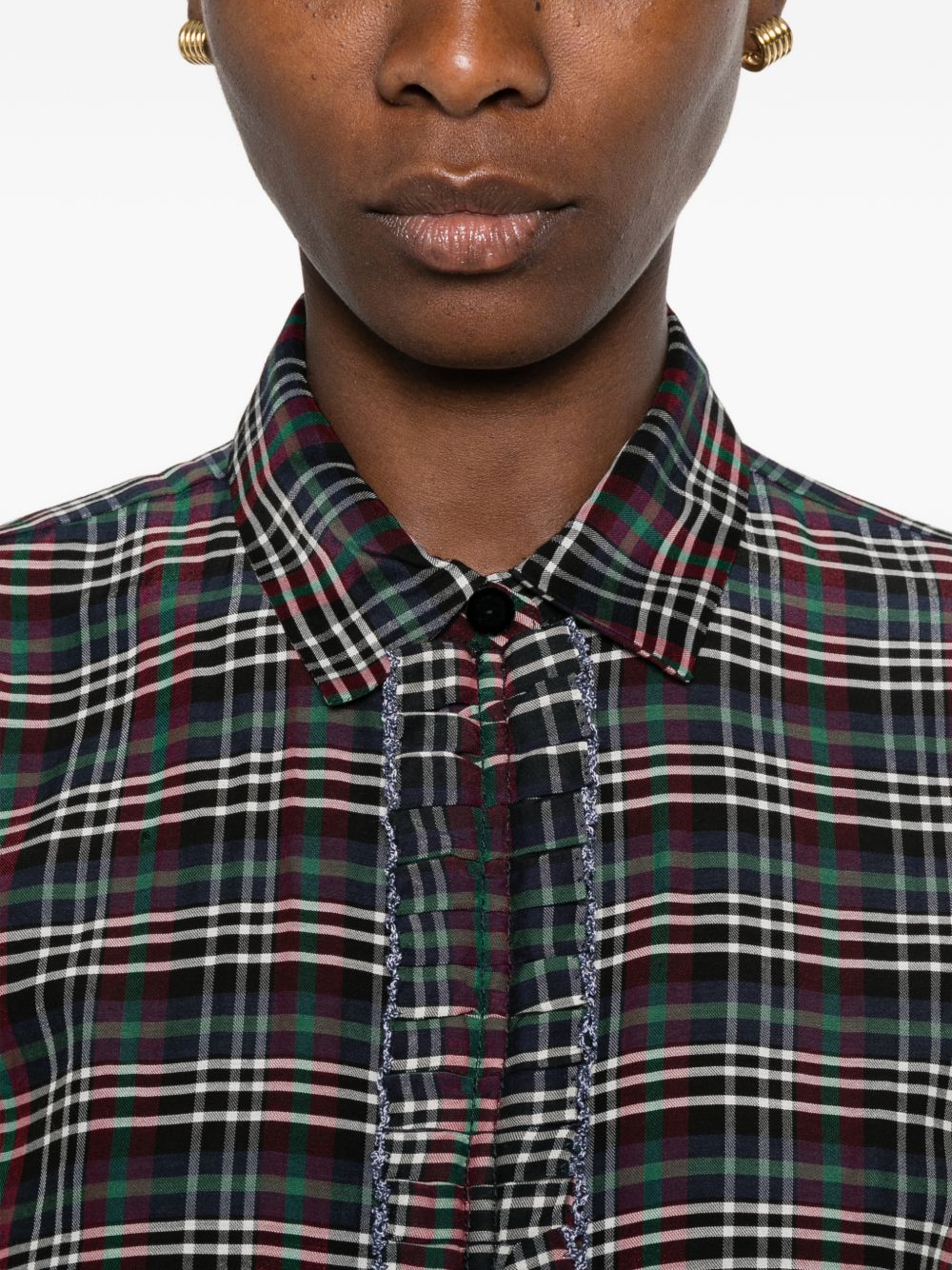 Forte Forte Tartan Ruffled Shirt — Navy