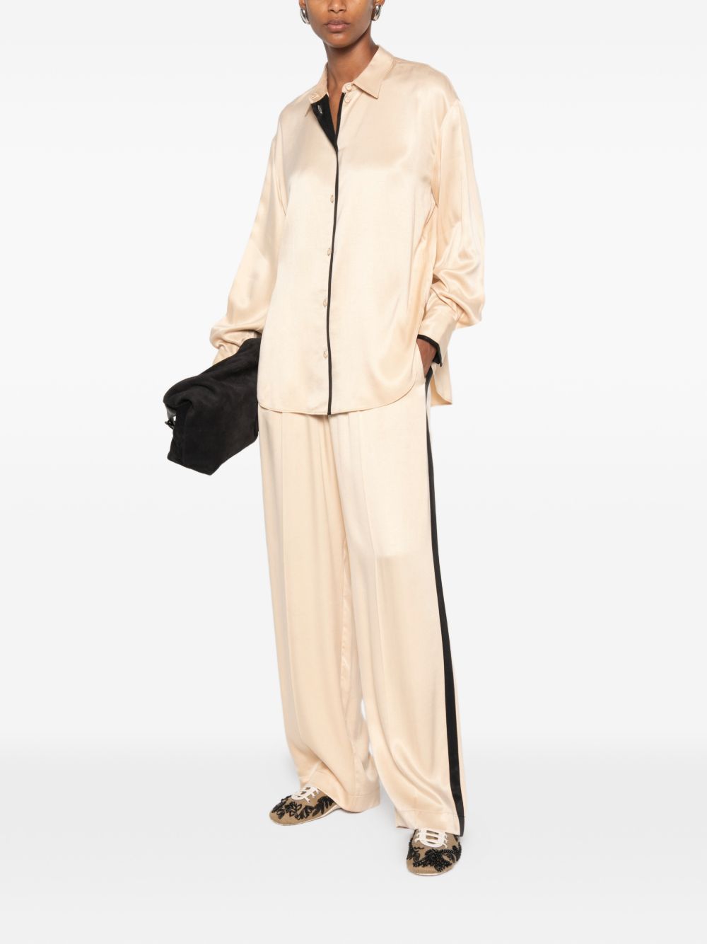 Forte Forte Side-Stripe Satin Trousers — Beige