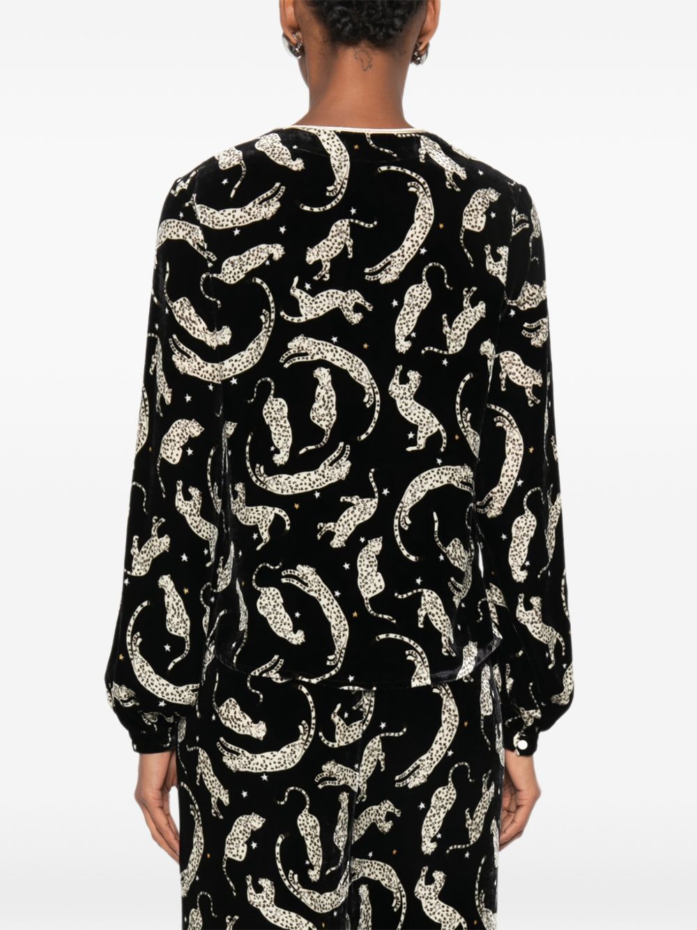 Forte Forte Leopard-Print Velvet Blouse — Black