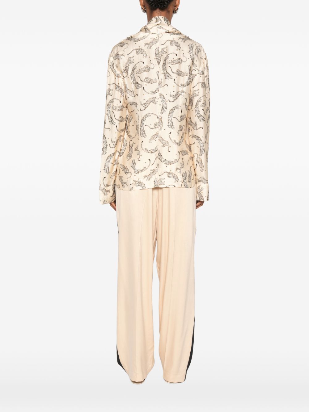 Forte Forte Feather-Print Fringed Shirt — Cream