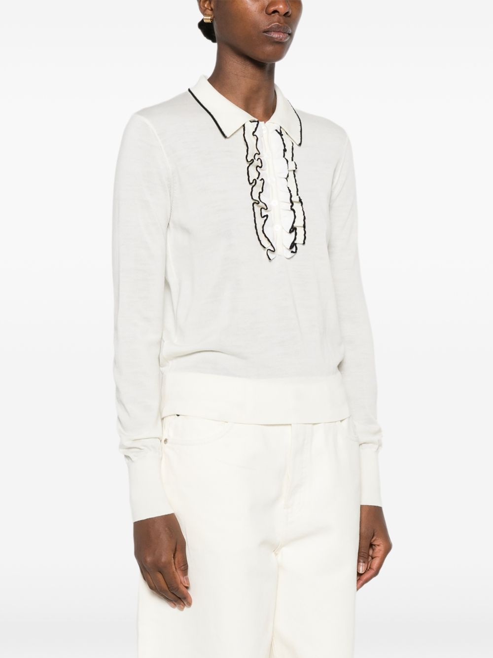 Forte Forte Ruffle-Trimmed Wool Polo — White