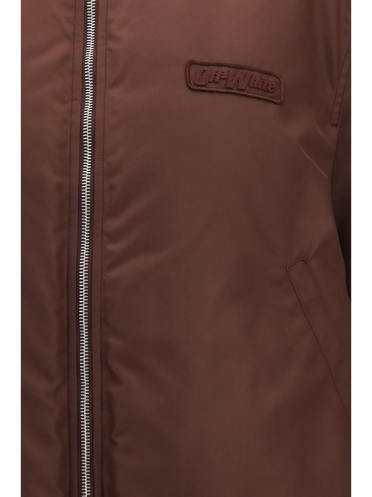 Off-White Embroidered Logo Nylon Bomber Jacket — Brown