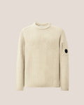 C.P. Company Full Rib Cotton Lens Crewneck Sweater in Silver Birch