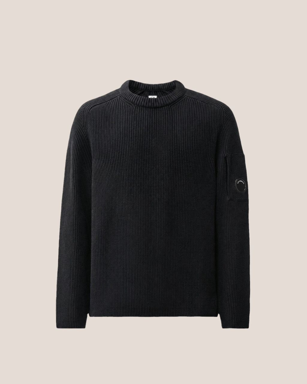 C.P. Company Full Rib Cotton Lens Crewneck Sweater in Black