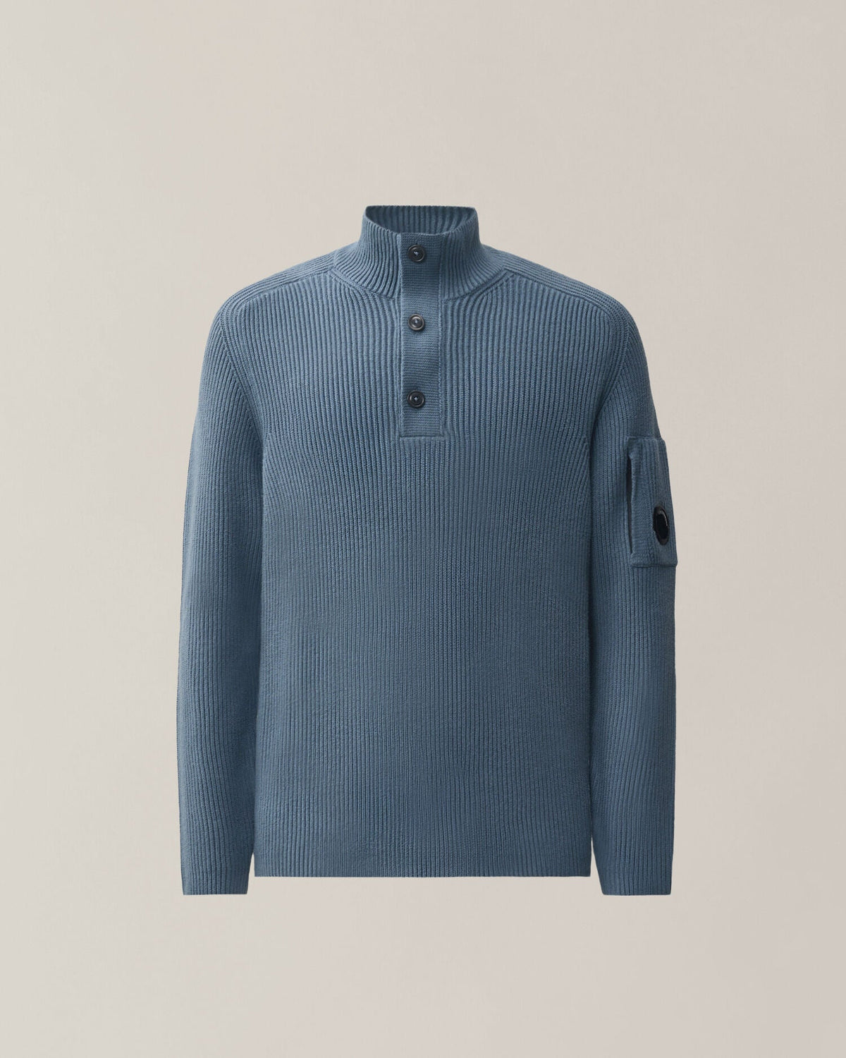 C.P. Company Full Rib Cotton Half Button Lens Sweater in Orion Blue
