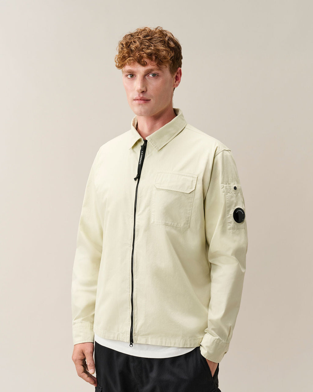 C.P. Company Organic Gabardine Lens Overshirt in Silver Birch