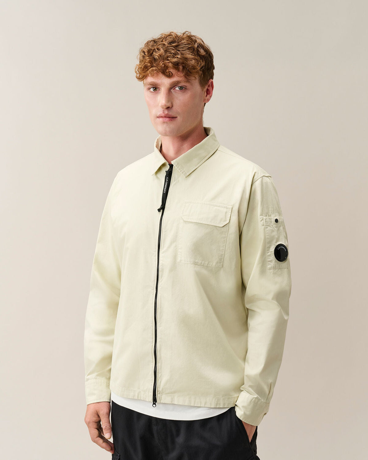 C.P. Company Organic Gabardine Lens Overshirt in Silver Birch