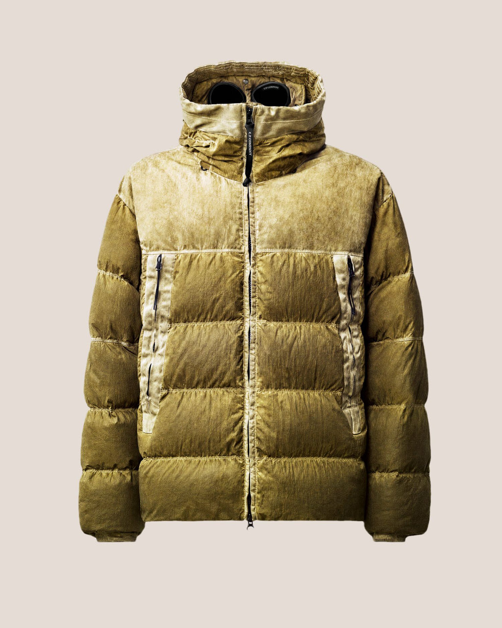 C.P. Company Eco-Chrome R Mixed Goggle Down Jacket in Re-Color Kaky - Beige