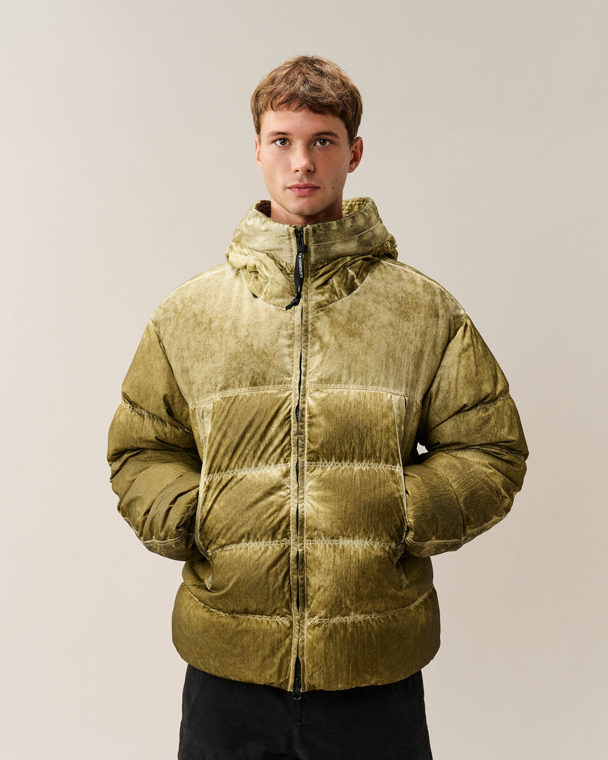 C.P. Company Eco-Chrome R Mixed Goggle Down Jacket in Re-Color Kaky - Beige