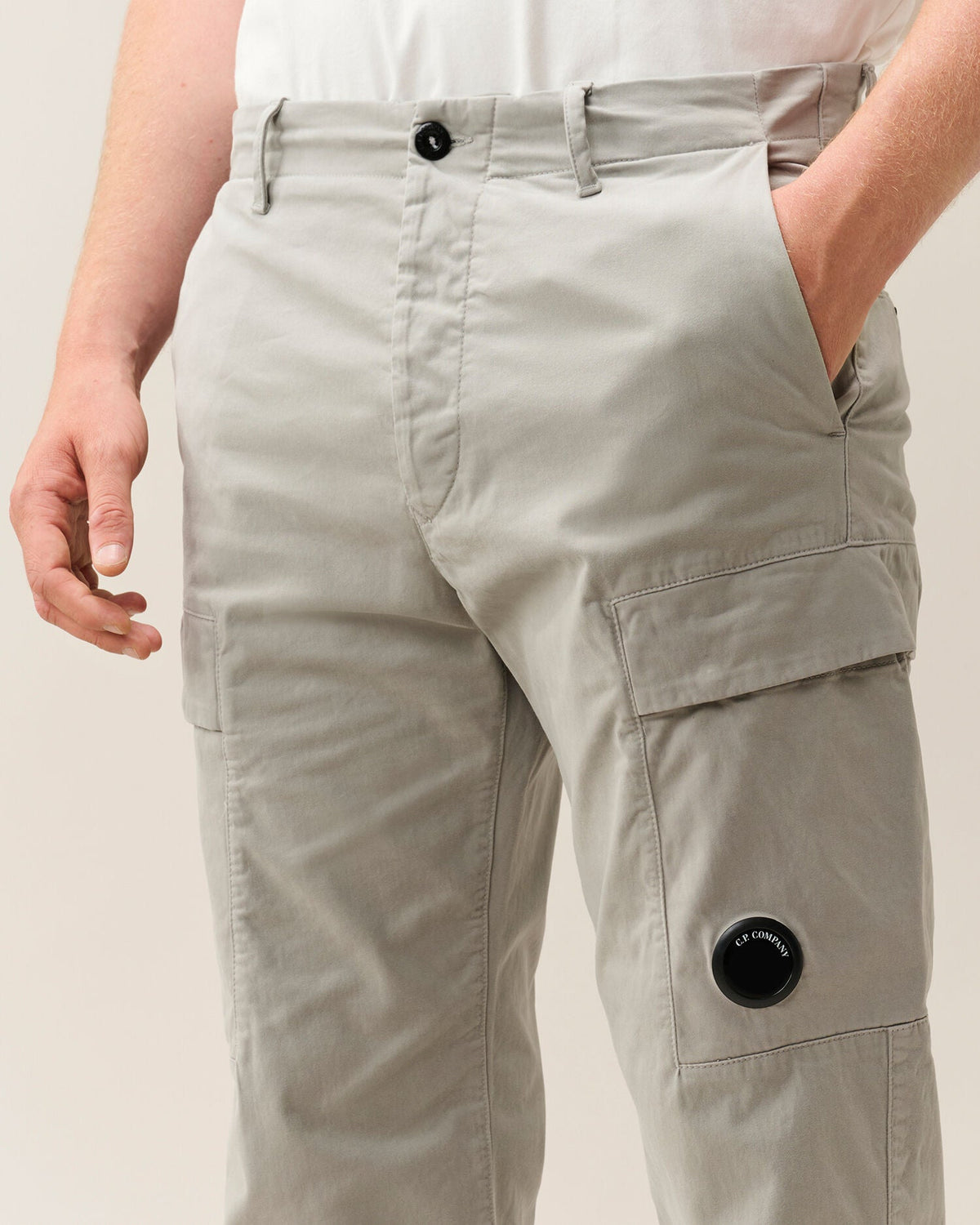 C.P. Company Stretch Sateen Lens Cargo Pants in Flint Grey