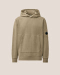 C.P. Company Diagonal Raised Fleece Lens Hoodie in Fallen Rock - Beige