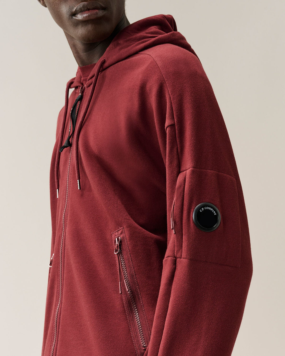 C.P. Company Diagonal Raised Zipped Lens Hoodie in Andorra - Red