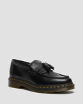 Unisex Adrian Yellow Stitch Leather Tassel Loafers Black