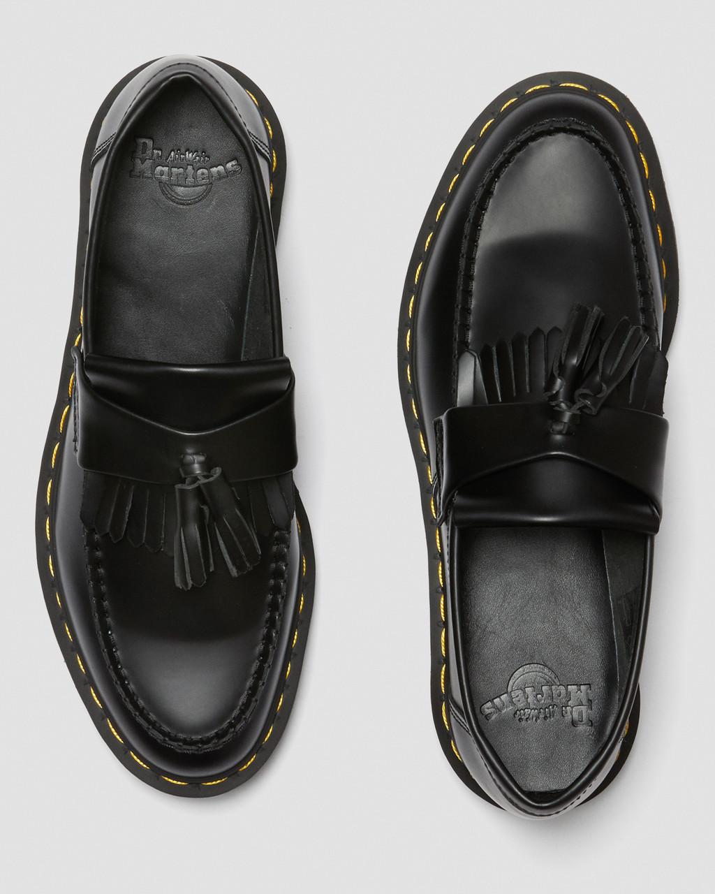 Unisex Adrian Yellow Stitch Leather Tassel Loafers Black