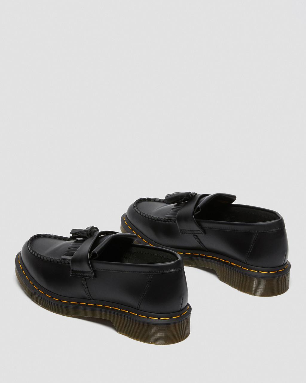 Unisex Adrian Yellow Stitch Leather Tassel Loafers Black