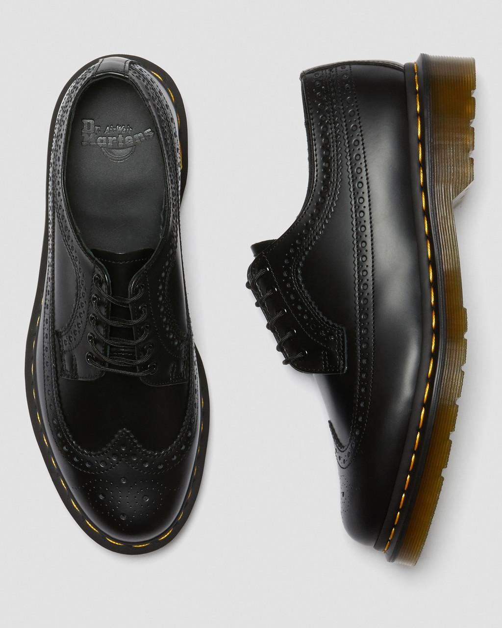 Unisex 3989 Yellow Stitch Smooth Leather Brogue Shoes Black Smooth
