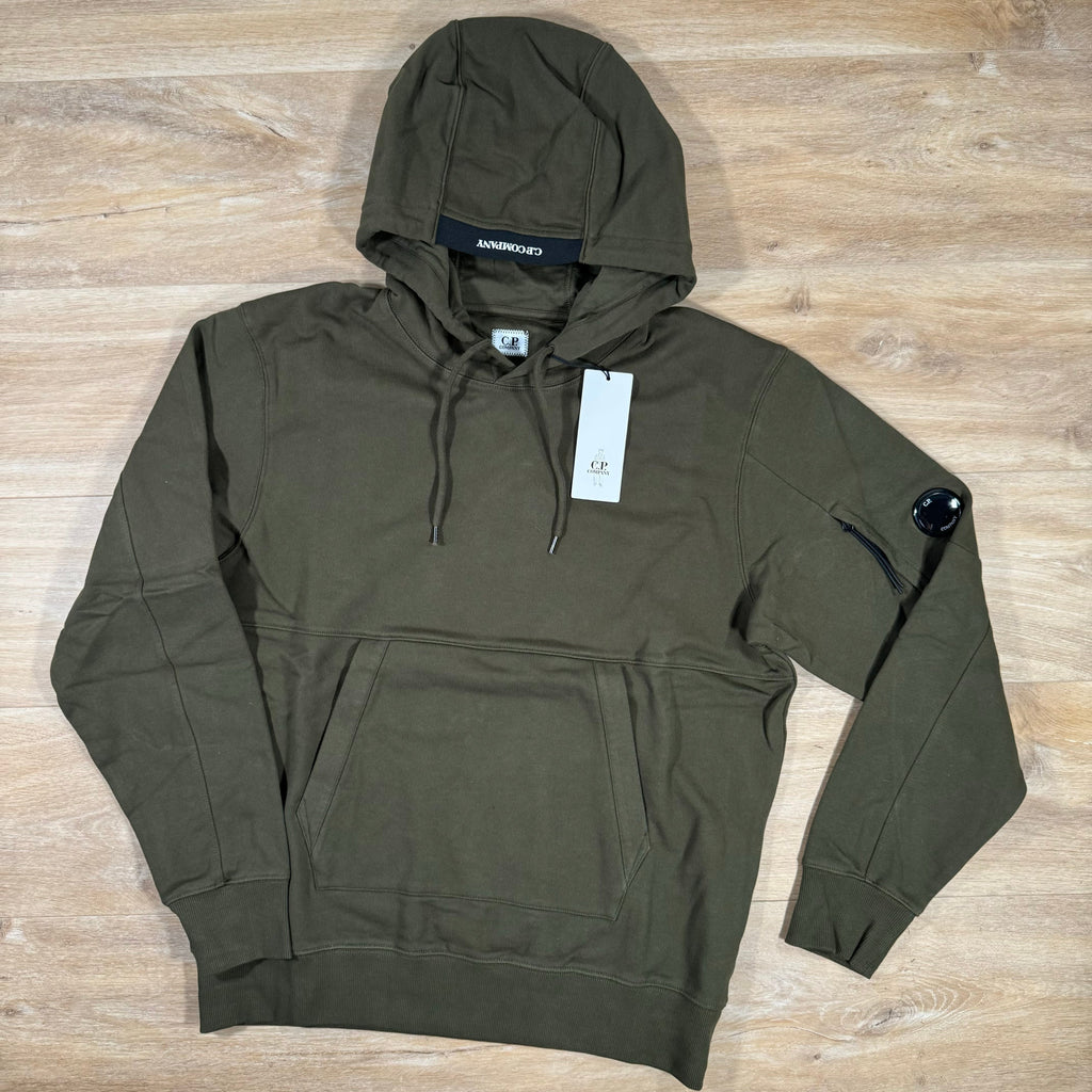 C.P. Company Diagonal Raised Fleece Lens Hoodie in Ivy Green