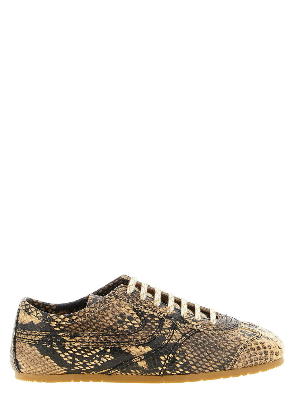 Dries Van Noten Snake Print Calf Leather Sneakers — Beige