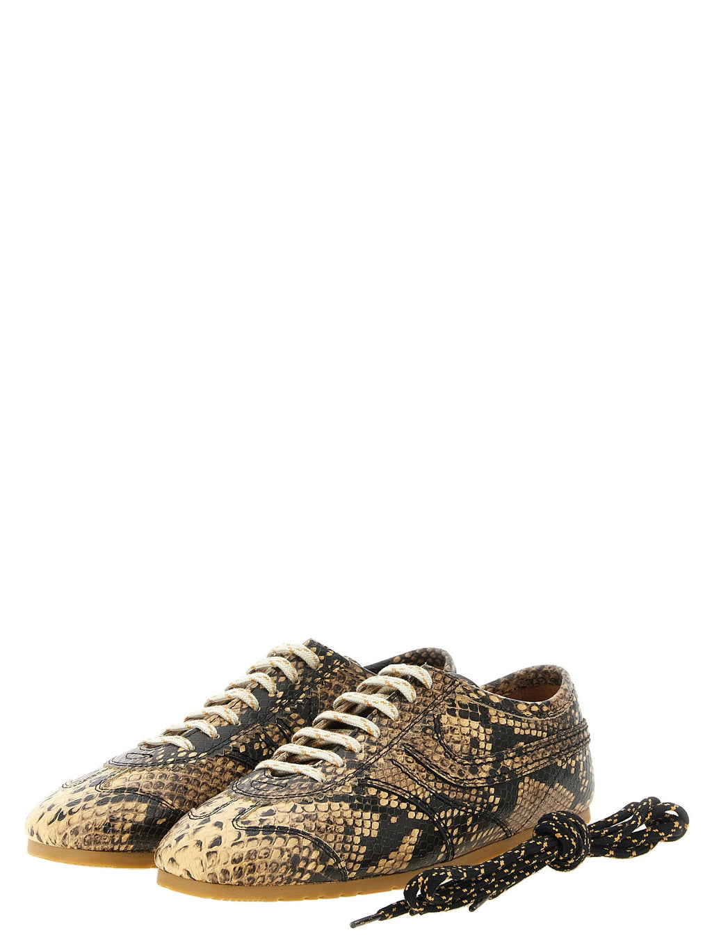 Dries Van Noten Snake Print Calf Leather Sneakers — Beige