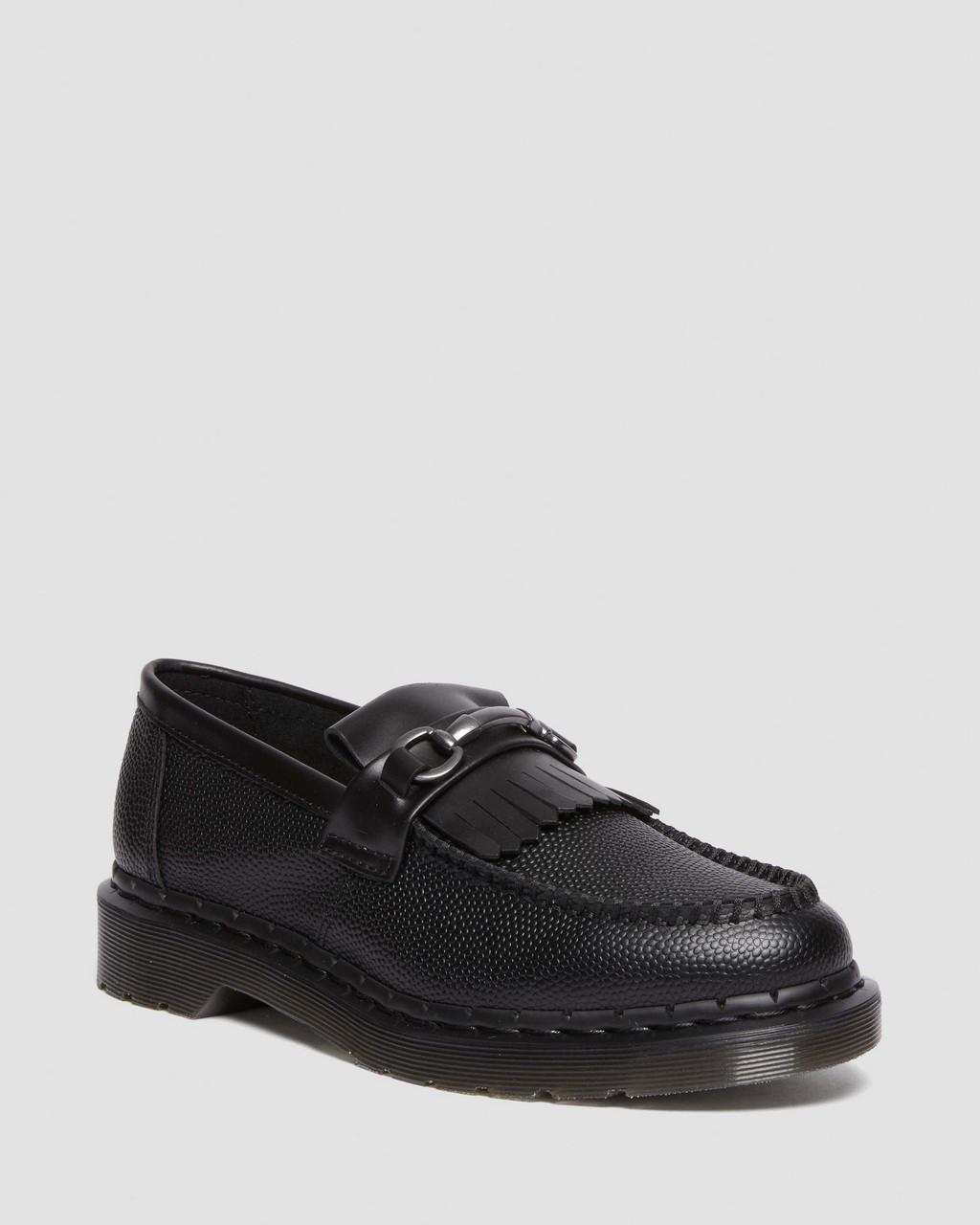 Unisex Adrian Snaffle Pebble Grain Leather Kiltie Loafers Black