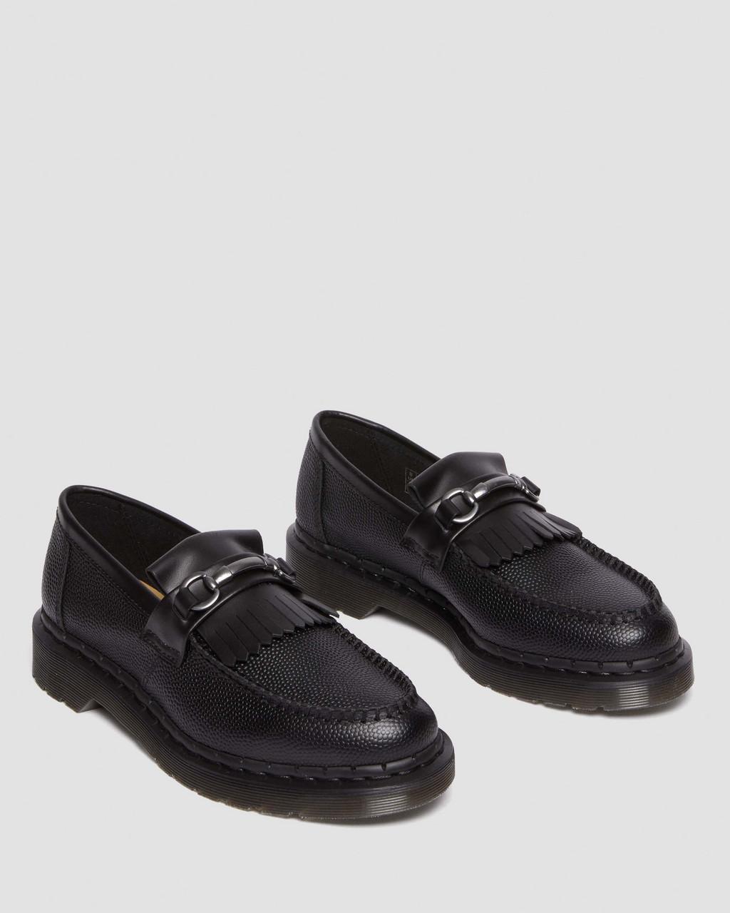 Unisex Adrian Snaffle Pebble Grain Leather Kiltie Loafers Black