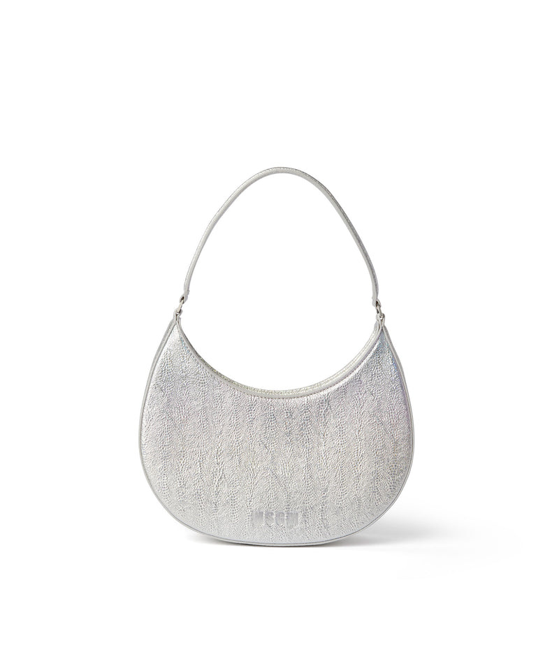Shaded craquele faux leather small "Hobo" shoulder bag Silver