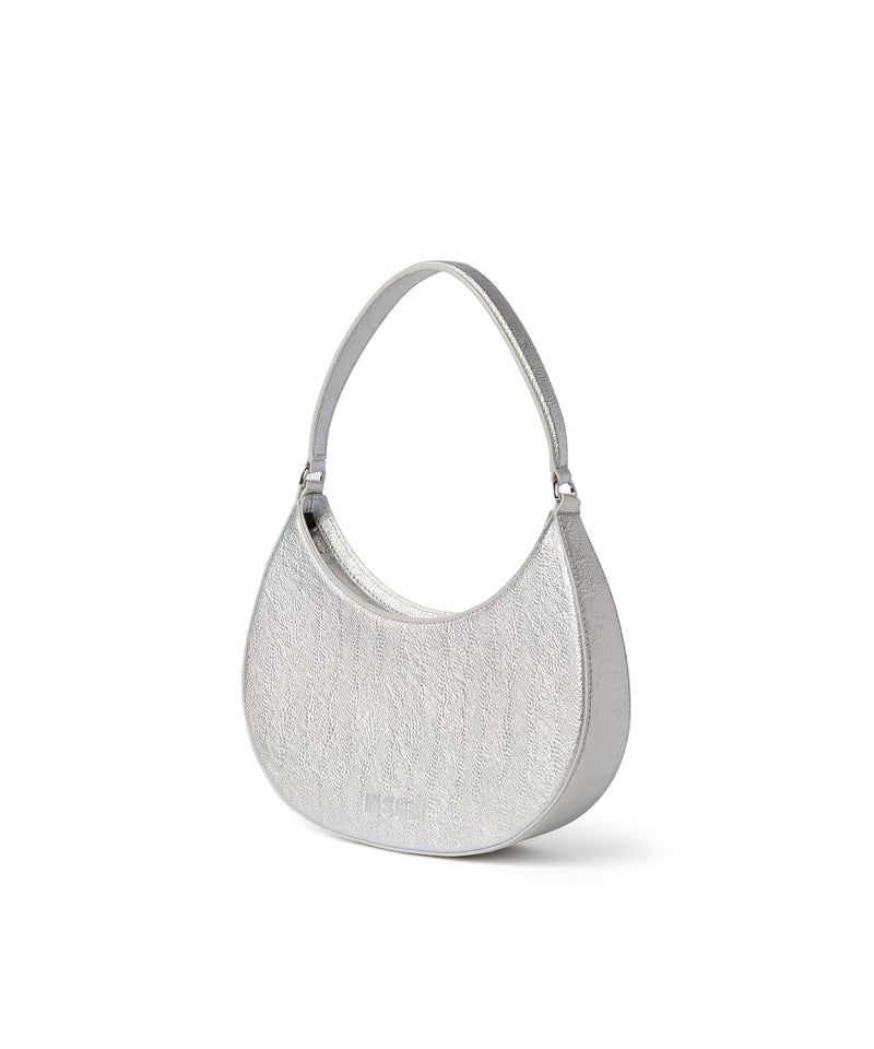Shaded craquele faux leather small "Hobo" shoulder bag Silver