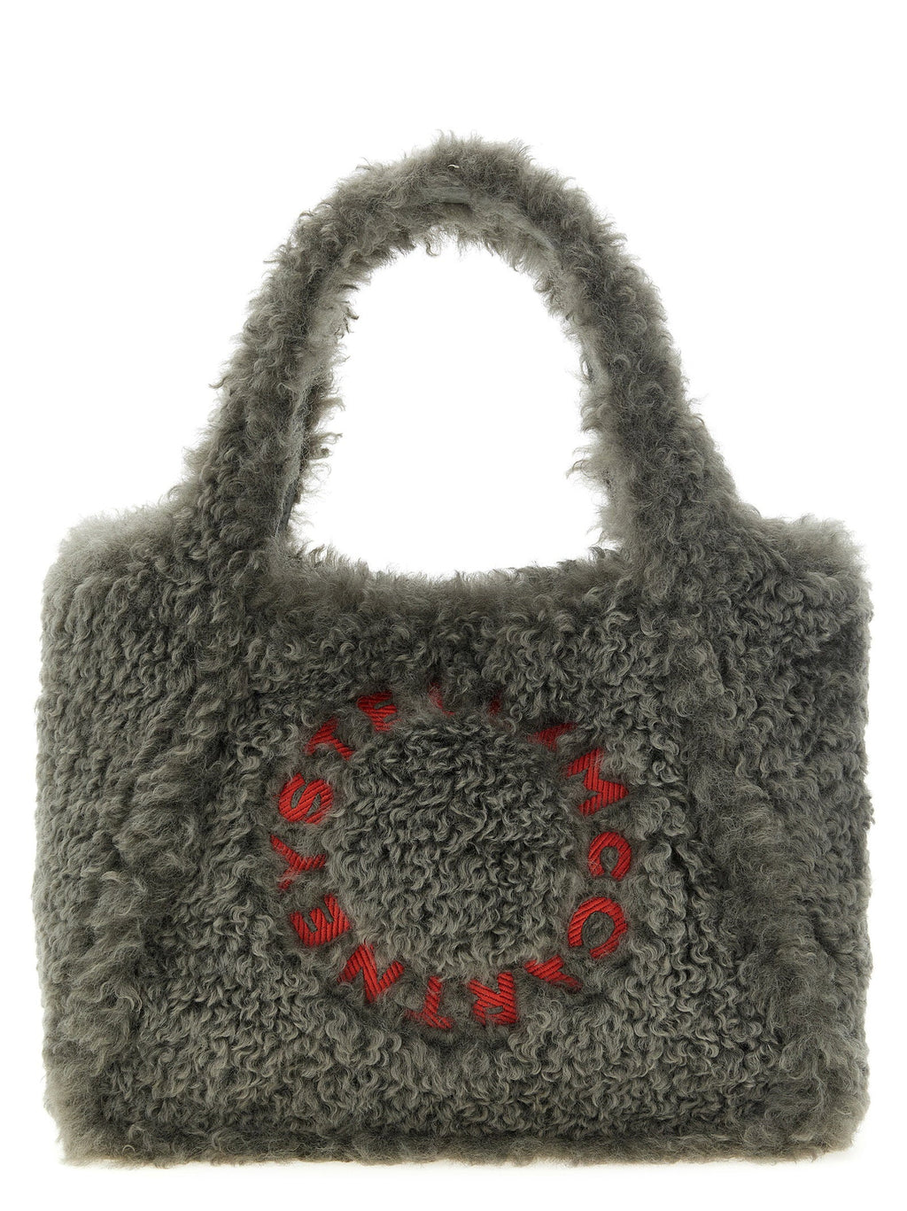 Stella Mccartney Shearling Logo Embroidery Tote Bag — Gray