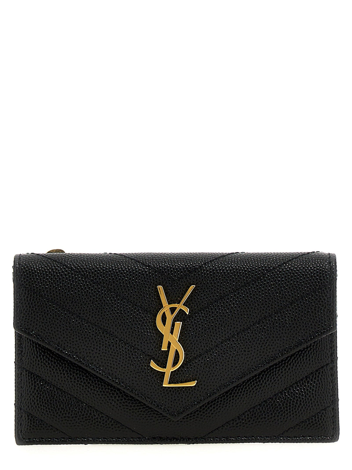 Saint Laurent Chevron Quilted Grained Leather Card Case — Black
